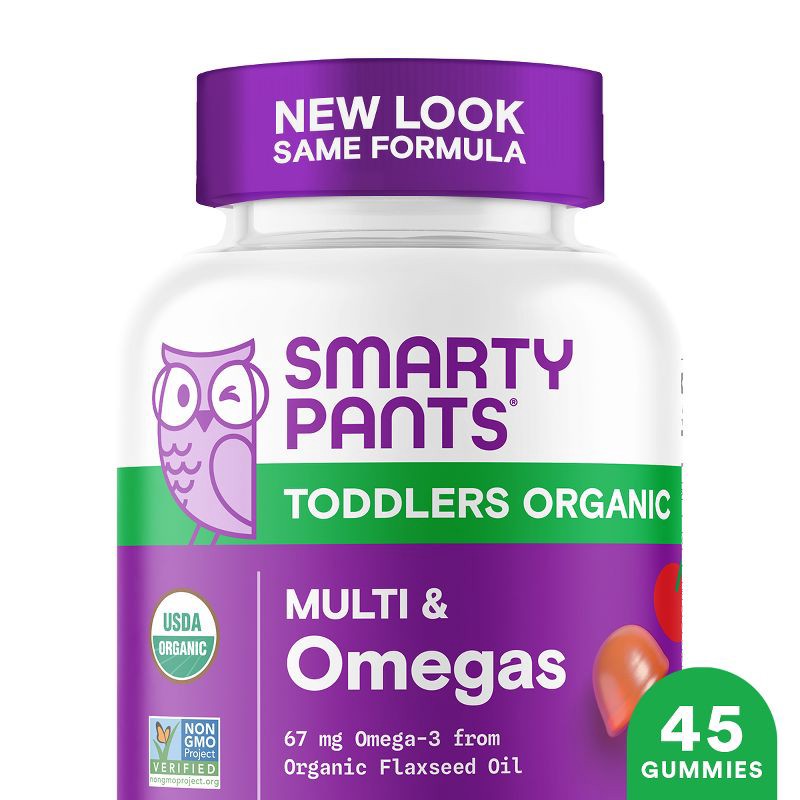 slide 1 of 10, SmartyPants Organic Toddler Multi & Vegetarian Omega 3 Gummy Vitamins with D3, C & B12 - 45 ct, 12 x 45 ct