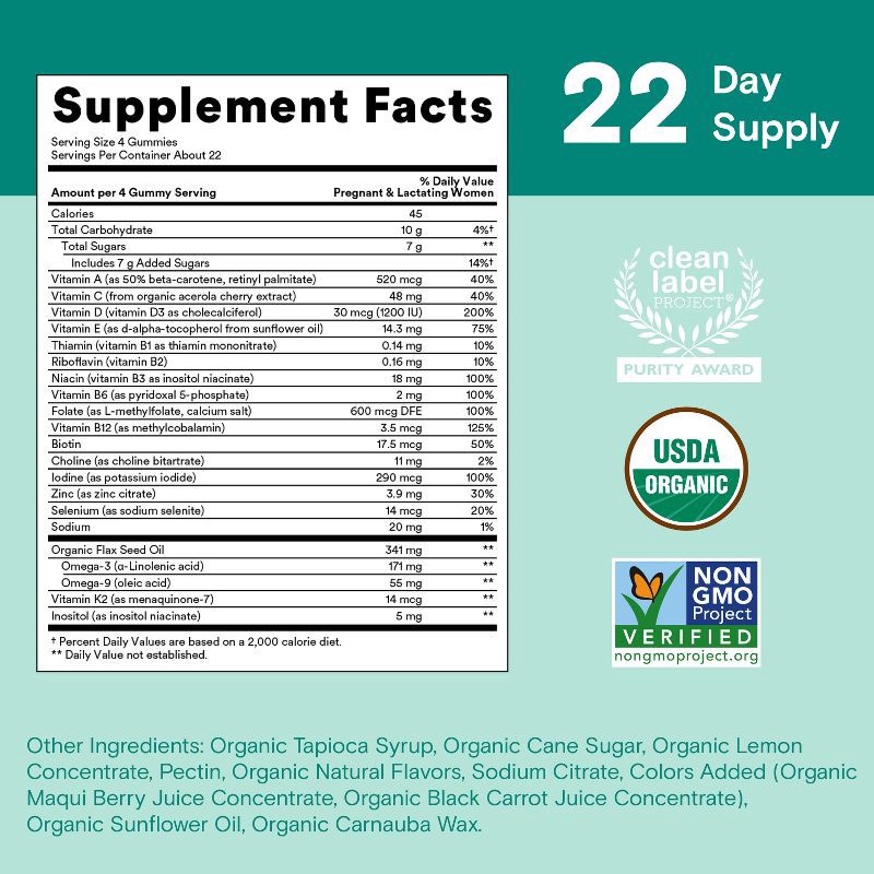 slide 3 of 13, SmartyPants Organic Prenatal Multi & Vegetarian Omega 3 & Folate Gummy Vitamins - 90 ct, 90 ct