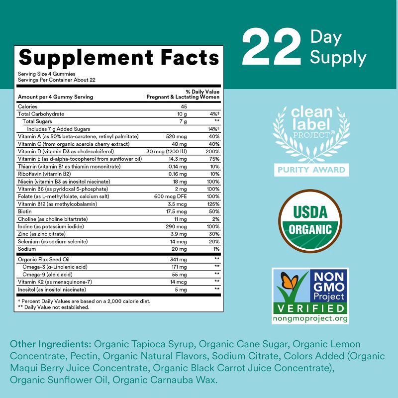 slide 4 of 13, SmartyPants Organic Prenatal Multi & Vegetarian Omega 3 & Folate Gummy Vitamins - 90 ct, 90 ct