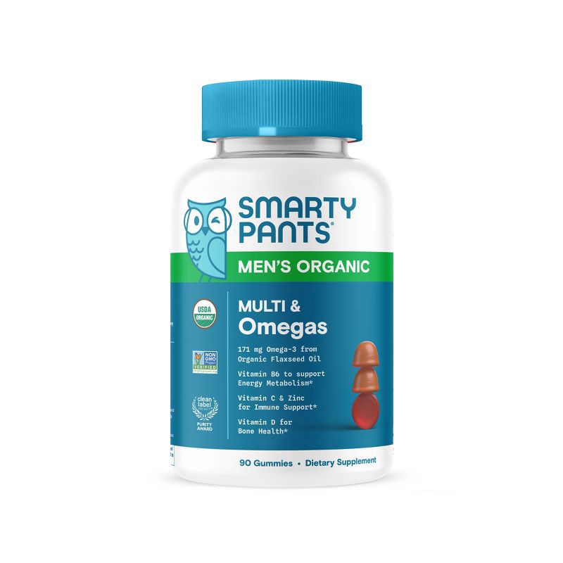 slide 13 of 13, SmartyPants Organic Men's Multi & Vegetarian Omega 3 Gummy Vitamins with D3, C & B12 - 90 ct, 12 x 90 ct