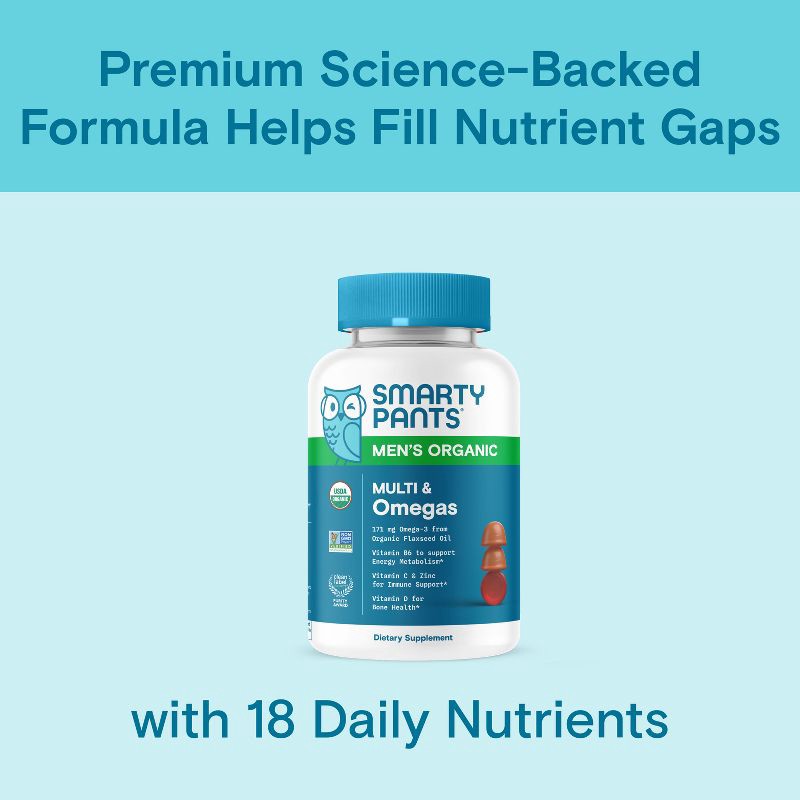 slide 4 of 13, SmartyPants Organic Men's Multi & Vegetarian Omega 3 Gummy Vitamins with D3, C & B12 - 90 ct, 12 x 90 ct