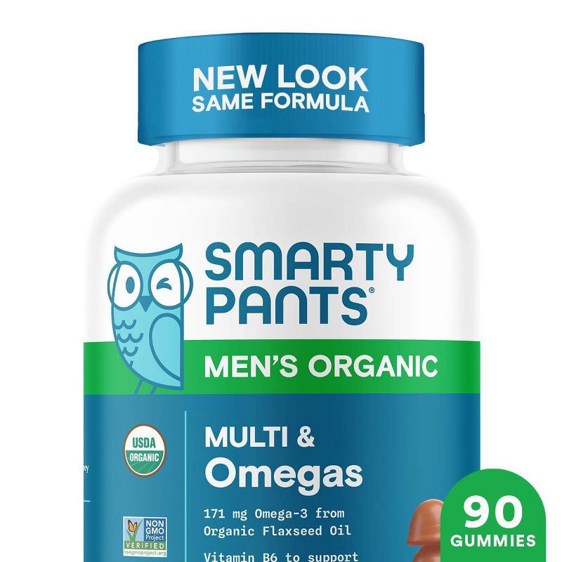 slide 1 of 13, SmartyPants Organic Men's Multi & Vegetarian Omega 3 Gummy Vitamins with D3, C & B12 - 90 ct, 12 x 90 ct