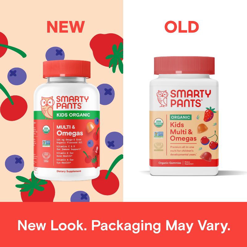 slide 3 of 12, SmartyPants Organic Kids Multi & Vegetarian Omega 3 Gummy Vitamins with D3, C & B12 - 90 ct, 12 x 90 ct