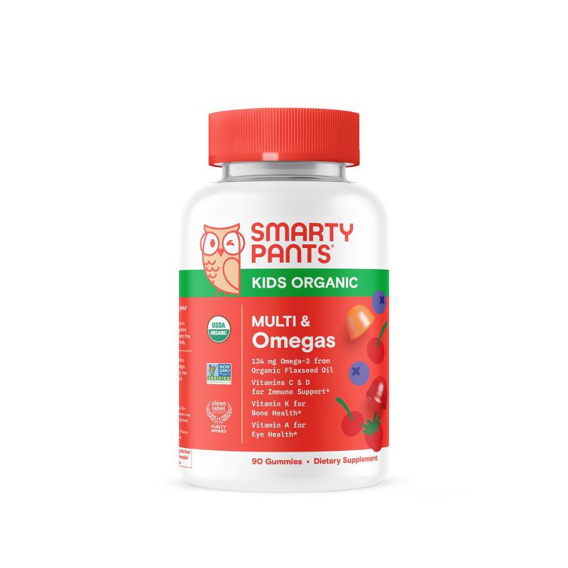 slide 12 of 12, SmartyPants Organic Kids Multi & Vegetarian Omega 3 Gummy Vitamins with D3, C & B12 - 90 ct, 12 x 90 ct