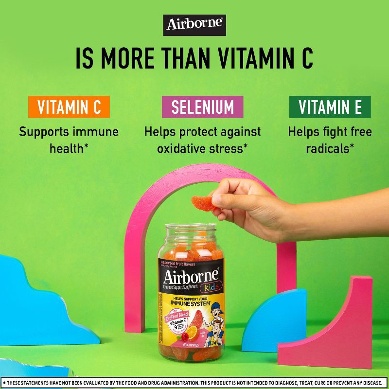 slide 4 of 12, Airborne Kids Multivitamin Gummies with Zinc - 63ct, 63 ct