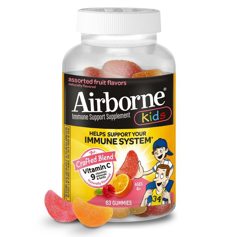 slide 1 of 12, Airborne Kids Multivitamin Gummies with Zinc - 63ct, 63 ct