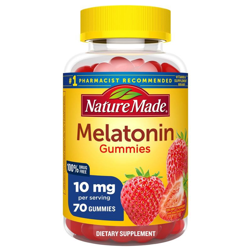 slide 1 of 5, Nature Made Melatonin Maximum Strength 100% Drug Free Sleep Aid for Adults 10mg per serving Gummies - 70ct, 70 ct; 10 mg