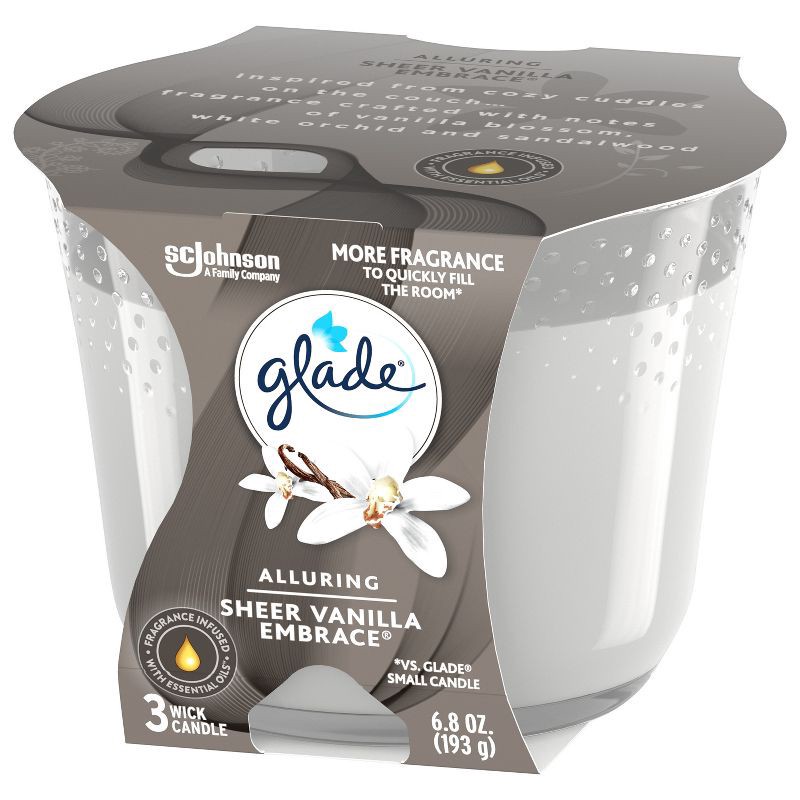 slide 14 of 15, Glade 3 Wick Scented Candle in Glass Jar - Sheer Vanilla Embrace - 6.8oz, 6.8 oz