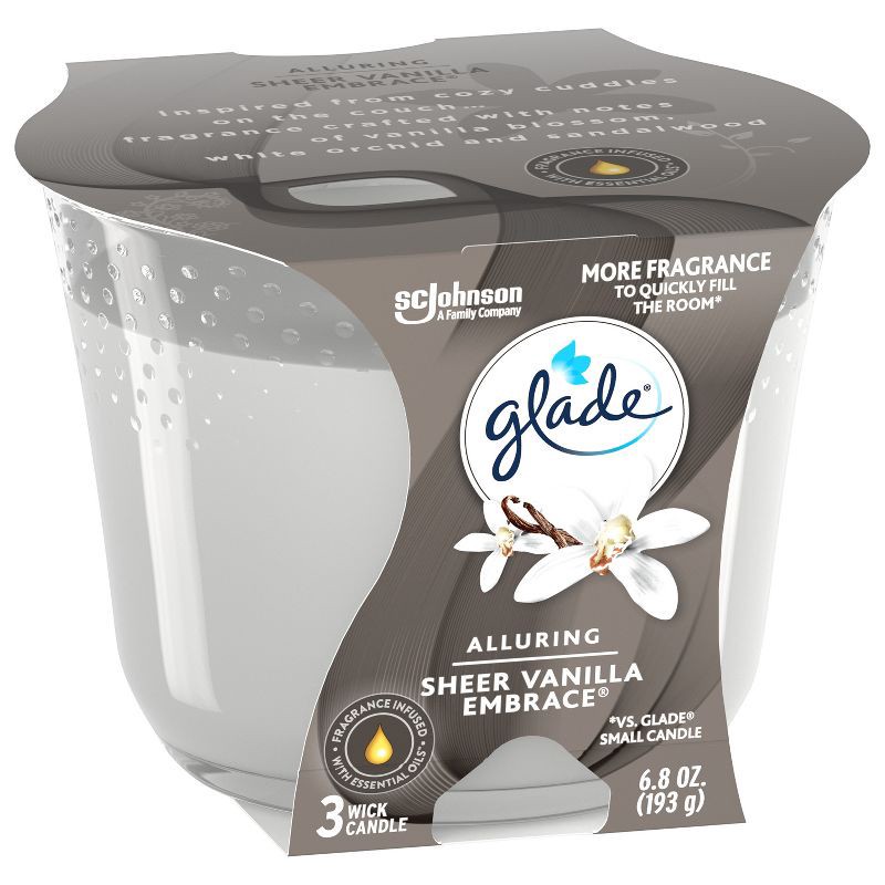 slide 15 of 15, Glade 3 Wick Scented Candle in Glass Jar - Sheer Vanilla Embrace - 6.8oz, 6.8 oz