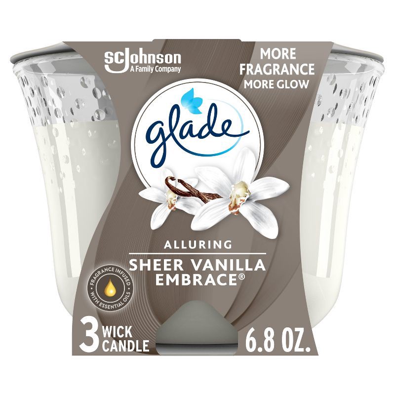 slide 1 of 15, Glade 3 Wick Candles Sheer Vanilla Embrace - 6.8oz, 6.8 oz