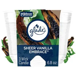 Glade 3 Wick Scented Candle in Glass Jar - Sheer Vanilla Embrace - 6.8oz: Indoor, 30-Hour Burn Time, Christmas & Thanksgiving Decor