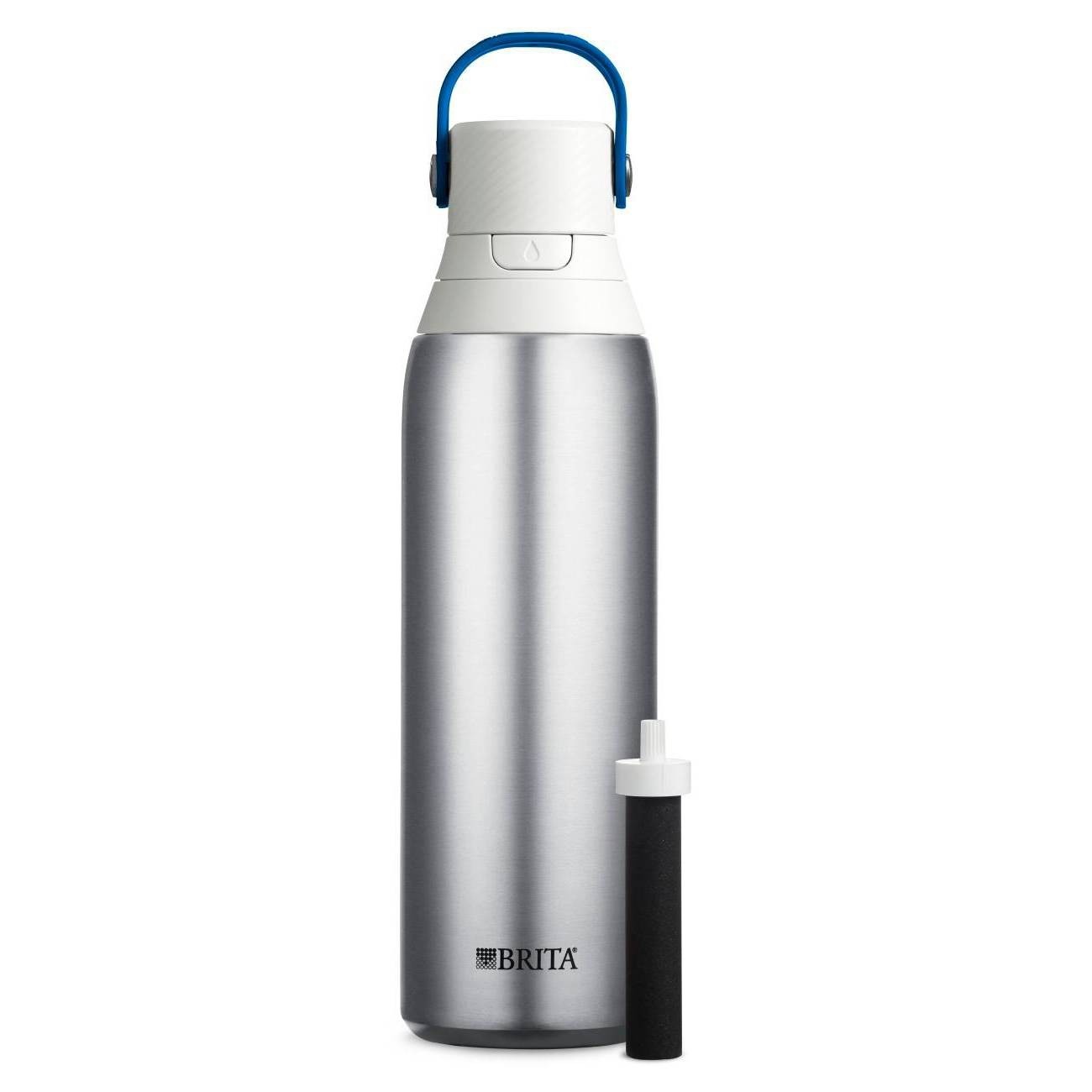 slide 1 of 4, Brita Premium Filtering Water Bottle with Filter - Double Wall Insulated Bottle BPA Free Stainless Steel, 20 oz