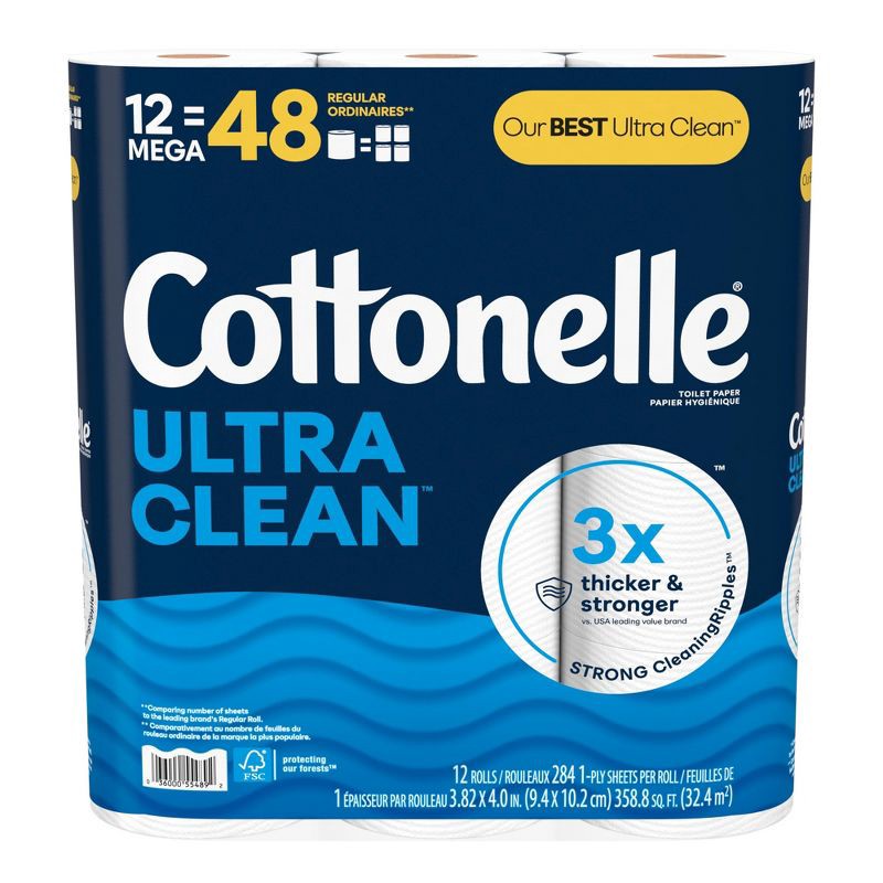 slide 2 of 10, Cottonelle Ultra Clean Strong Toilet Paper - 12 Mega Rolls, 1 ct