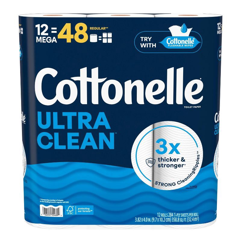 slide 2 of 9, Cottonelle Ultra Clean Strong Toilet Paper - 12 Mega Rolls, 1 ct