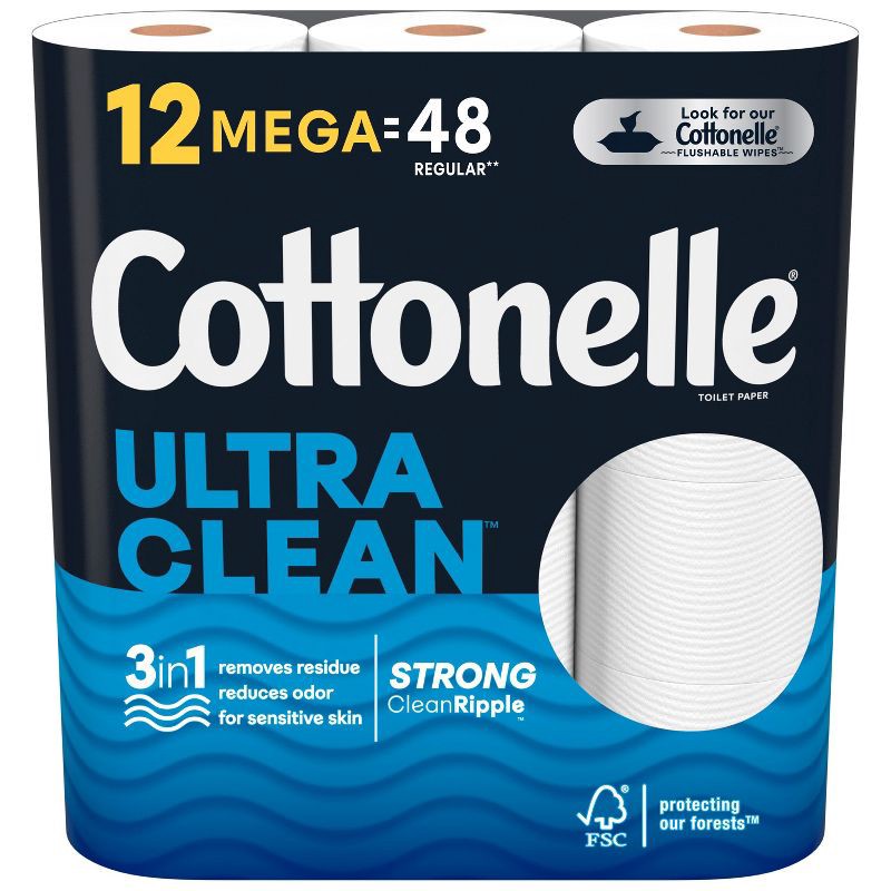 slide 1 of 10, Cottonelle Ultra Clean Strong Toilet Paper - 12 Mega Rolls, 1 ct