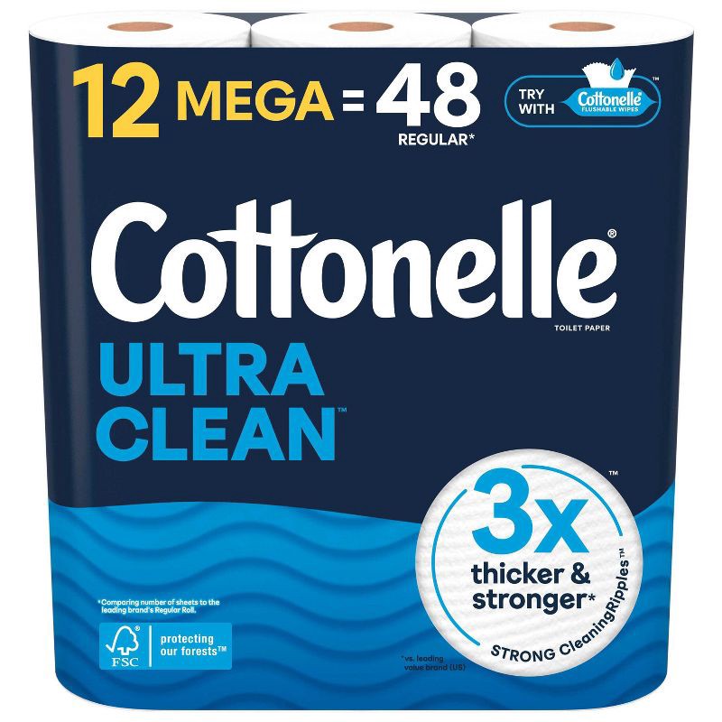 slide 1 of 9, Cottonelle Ultra Clean Strong Toilet Paper - 12 Mega Rolls, 1 ct