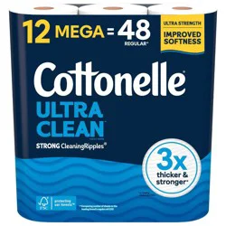 Cottonelle Ultra Clean Strong Toilet Paper - 12 Mega Rolls
