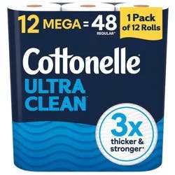 Cottonelle Ultra Clean Strong Toilet Paper - 12 Mega Rolls