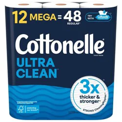 Cottonelle Ultra Clean Strong Toilet Paper - 12 Mega Rolls