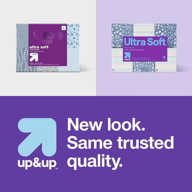 slide 4 of 4, Ultra Soft 3-Ply Facial Tissue - 6pk/390ct - up&up™, 6 ct, 390 ct