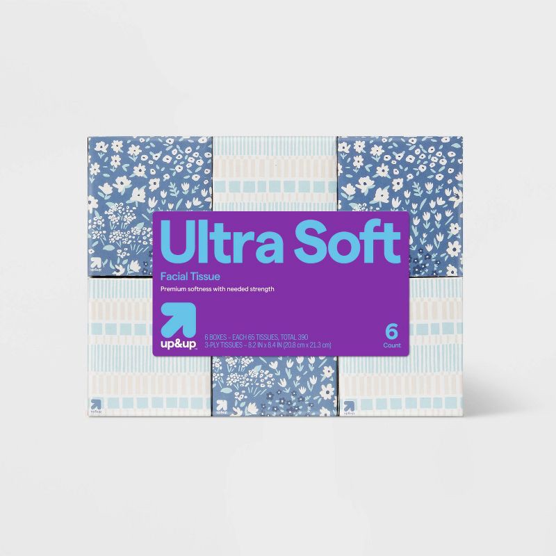 slide 1 of 4, Ultra Soft 3-Ply Facial Tissue - 6pk/390ct - up&up™, 6 ct, 390 ct