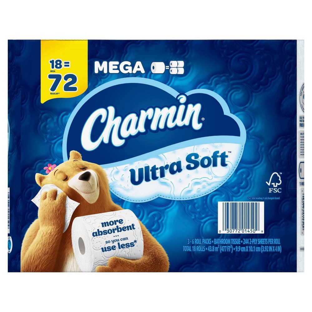 slide 2 of 6, Charmin Ultra Soft Toilet Paper - 18 Mega Rolls, 4392 ct