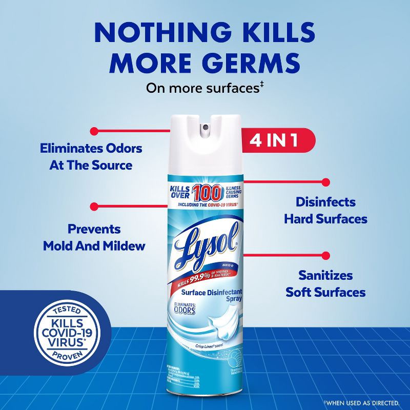 slide 4 of 12, Lysol Crisp Linen Disinfectant Spray - 19oz/2ct, 2 ct; 19 oz