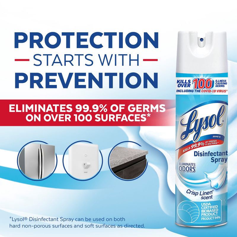 slide 10 of 12, Lysol Crisp Linen Disinfectant Spray - 19oz/2ct, 2 ct; 19 oz