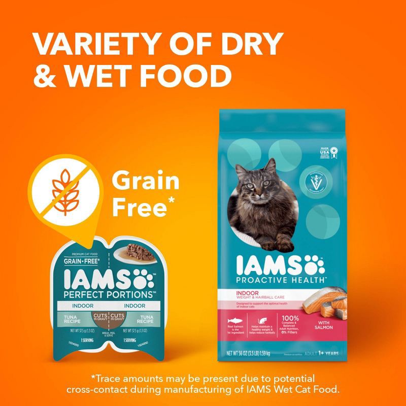 slide 11 of 11, IAMS Perfect Portions Grain Free Indoor Cuts In Gravy Salmon & Tuna Recipes Premium Adult Wet Cat Food - 2.6oz/12ct Variety Pack, 2.6 oz, 12 ct