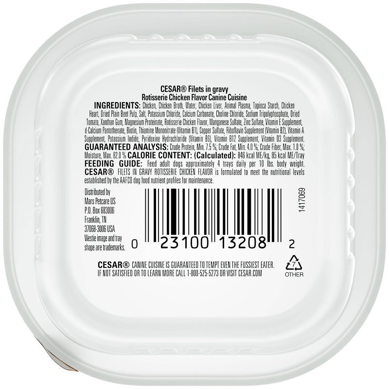 slide 10 of 12, Cesar Filets in Gravy Rotisserie Chicken Flavor Small Breed Wet Dog Food - 3.5oz, 3.5 oz