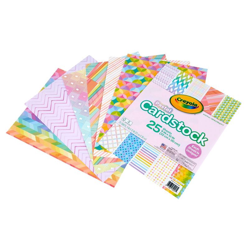 slide 3 of 5, Crayola 25 Page Pastel Cardstock with Assorted Patterns: Multicolor Craft Paper, 9x12 Inches, Uncoated, 25 Sheets, 1 ct