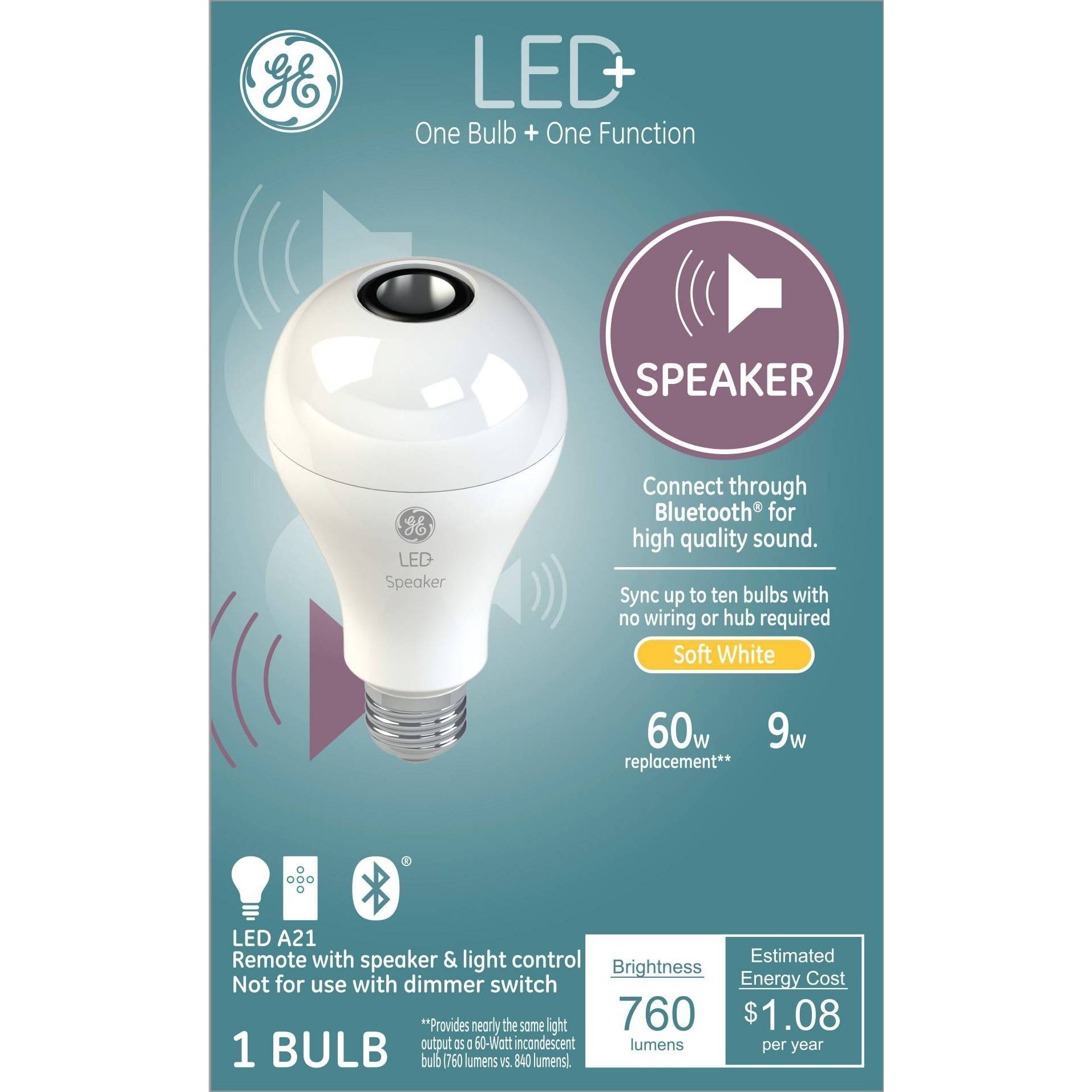 slide 1 of 5, GE Household Lighting General Electric LED+ Speaker Light Bulb, 1 ct