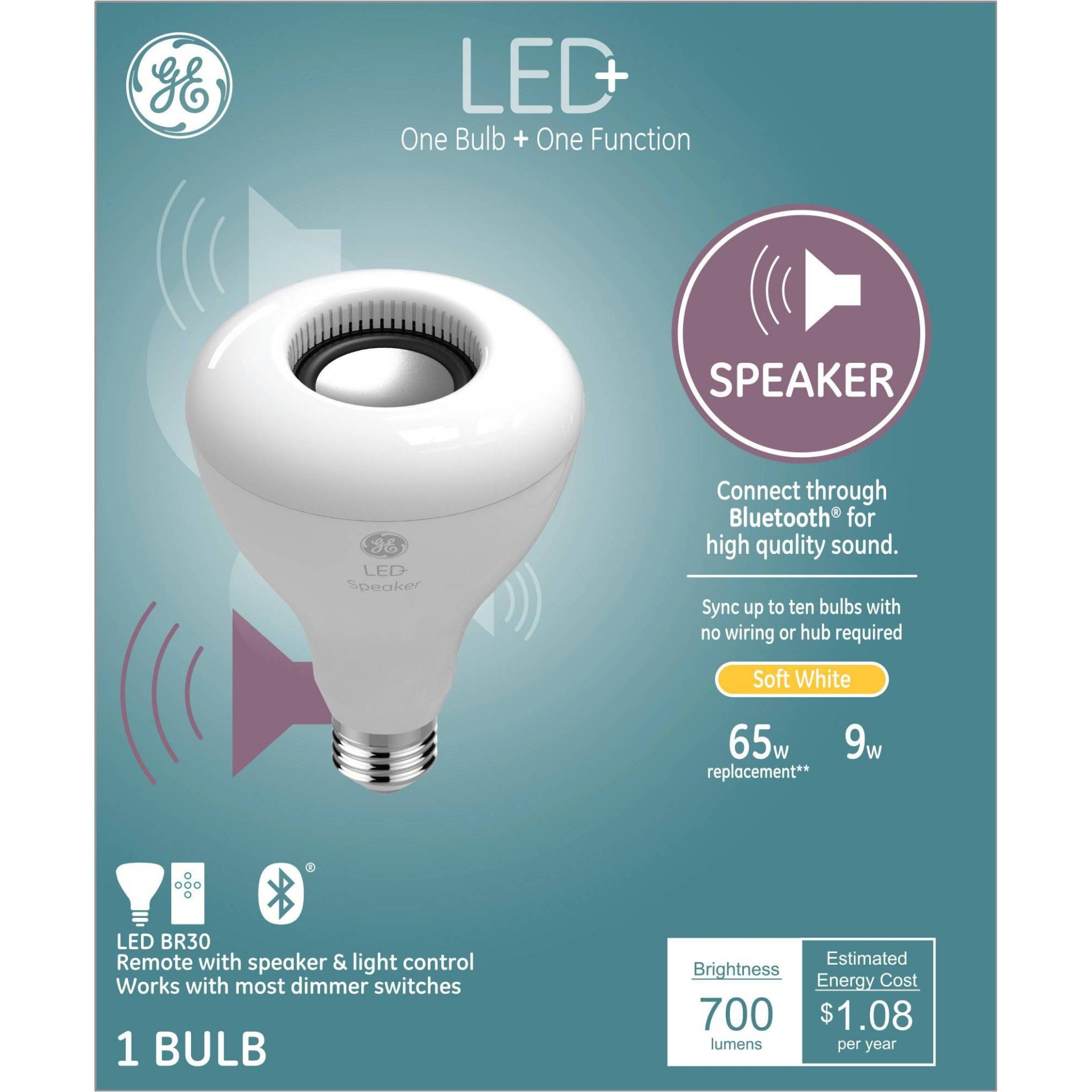 slide 1 of 5, GE Household Lighting General Electric LED+ Speaker Light Bulb Soft White, 1 ct
