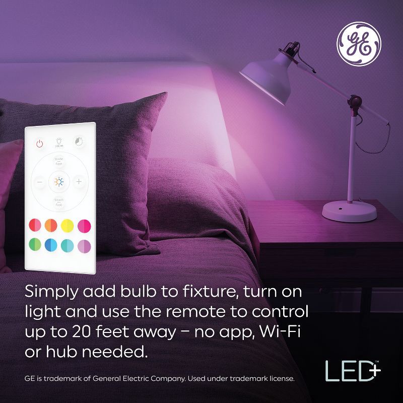 slide 3 of 10, GE Household Lighting GE LED Color Changing A19 LED Light Bulb: Multicolored, 9.5W, 800 Lumens, Energy Star Certified, E26 Base, 2700K, 13.7-Year Life, 1 ct