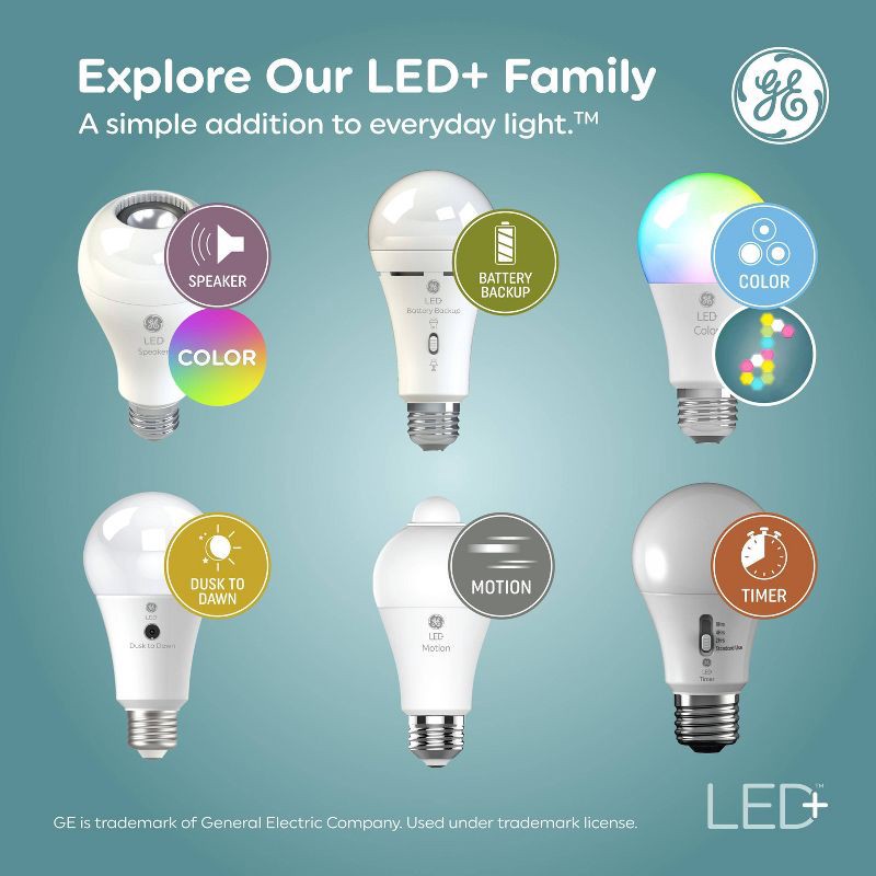 slide 6 of 10, GE Household Lighting GE LED Color Changing A19 LED Light Bulb: Multicolored, 9.5W, 800 Lumens, Energy Star Certified, E26 Base, 2700K, 13.7-Year Life, 1 ct