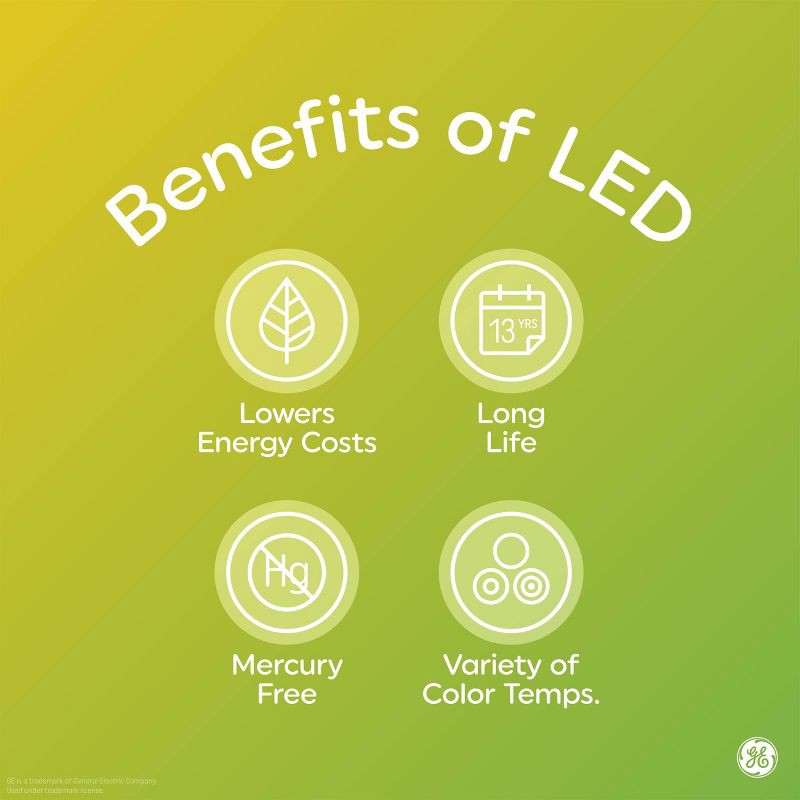 slide 7 of 10, GE Household Lighting GE LED Color Changing A19 LED Light Bulb: Multicolored, 9.5W, 800 Lumens, Energy Star Certified, E26 Base, 2700K, 13.7-Year Life, 1 ct