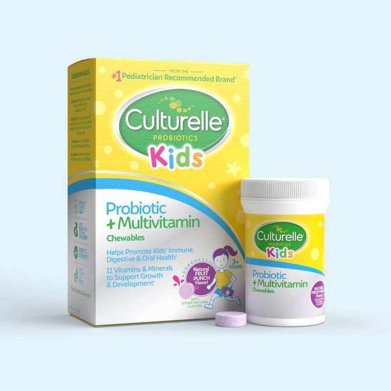 slide 2 of 8, Culturelle Kids Daily Probiotic Plus Multivitamin Vegan Chewable for Oral Health, Digestive and Immune Support - Fruit Punch - 30ct, 30 ct