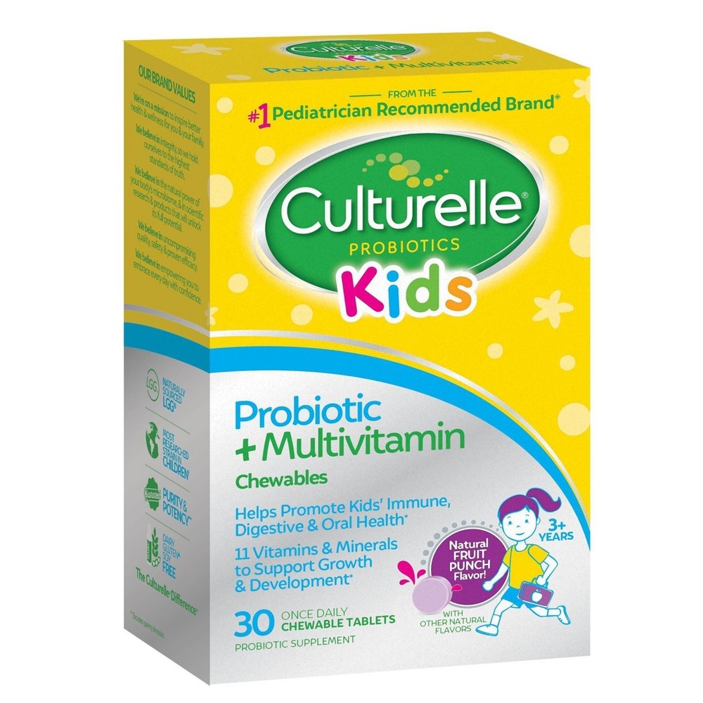 slide 2 of 4, Culturelle Kids Daily Probiotic Plus Multivitamin Vegan Chewable for Oral Health, Digestive and Immune Support - Fruit Punch - 30ct, 30 ct