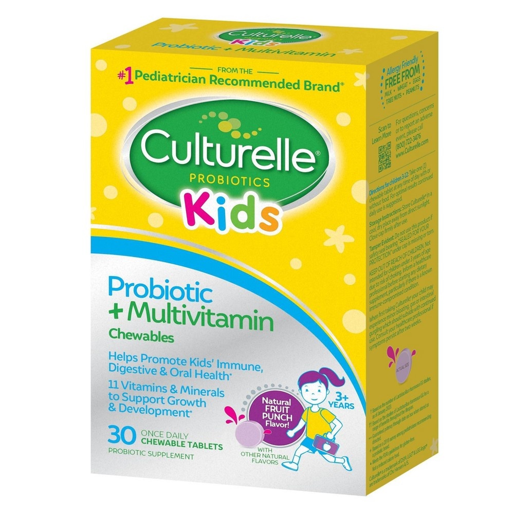 slide 3 of 4, Culturelle Kids Daily Probiotic Plus Multivitamin Vegan Chewable for Oral Health, Digestive and Immune Support - Fruit Punch - 30ct, 30 ct