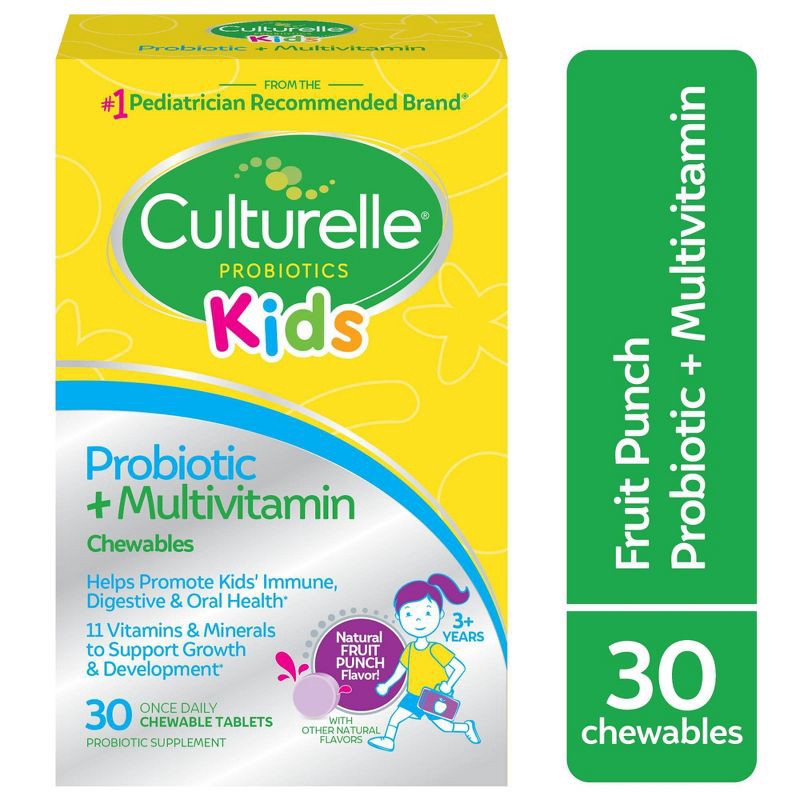 slide 8 of 13, Culturelle Kids Daily Probiotic Plus Multivitamin Vegan Chewable for Oral Health, Digestive and Immune Support - Fruit Punch - 30ct, 30 ct