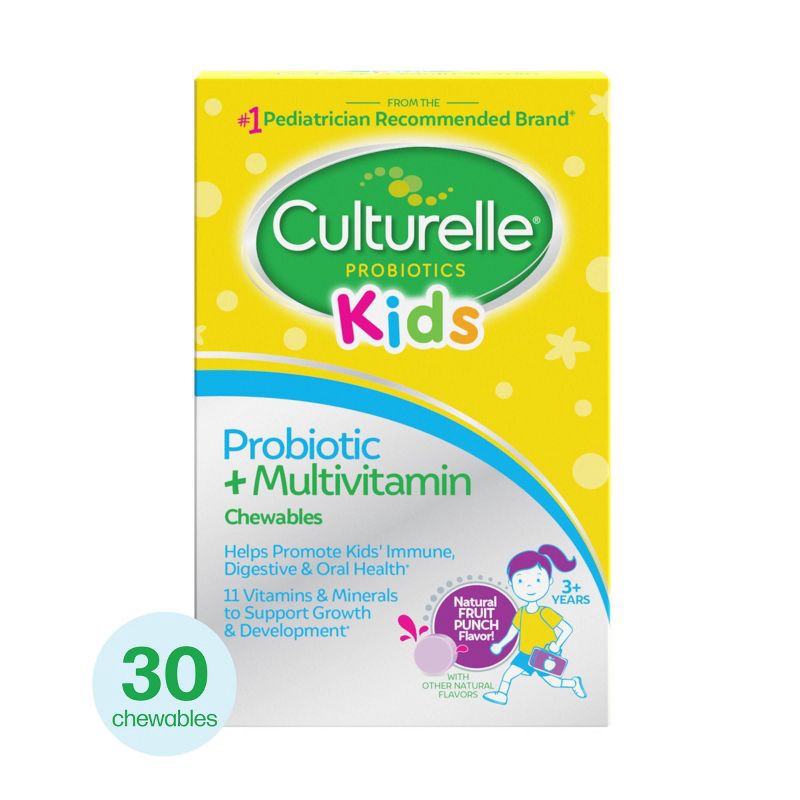 slide 1 of 8, Culturelle Kids Daily Probiotic Plus Multivitamin Vegan Chewable for Oral Health, Digestive and Immune Support - Fruit Punch - 30ct, 30 ct