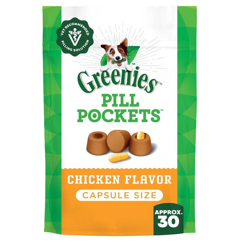slide 1 of 11, Greenies Chewy Dog Treats Pill Pockets Chicken Capsule Size - 7.9oz/30ct, 7.9 oz, 30 ct