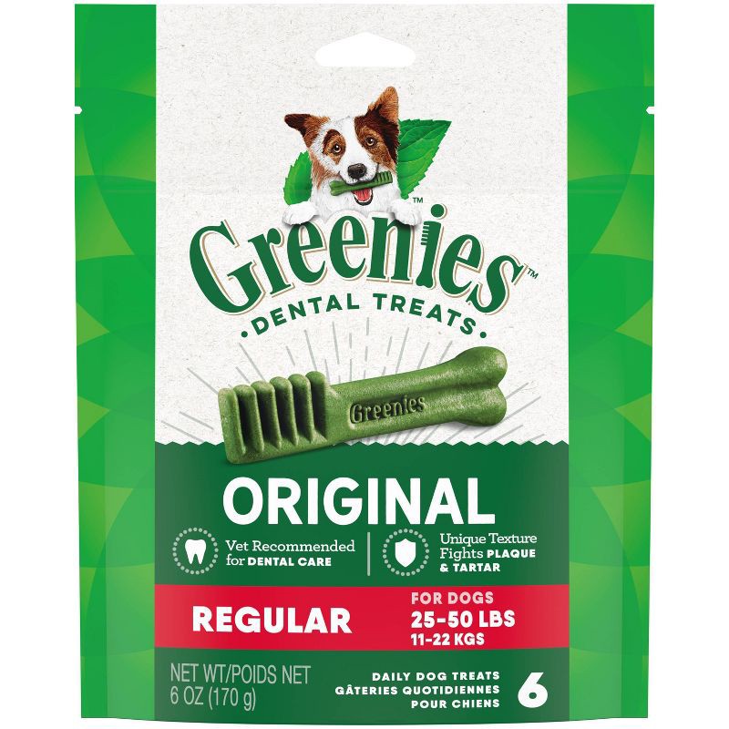 slide 1 of 7, Greenies Regular Chewy Dental Dog Treats Original Chicken - 6oz, 6 oz