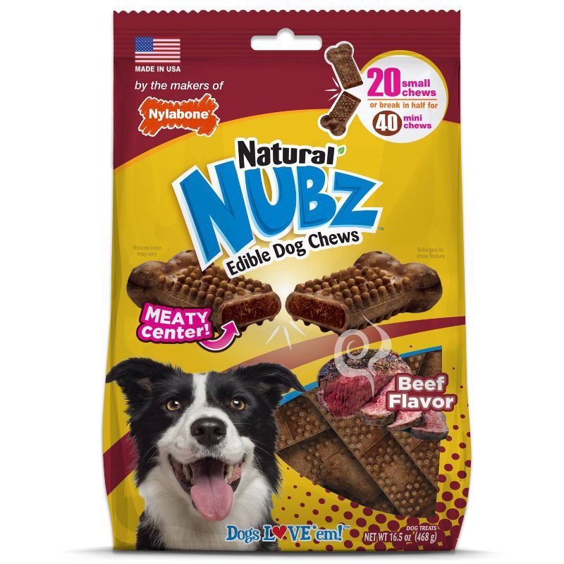 slide 1 of 7, Nylabone Nubz Beef with Meaty Center Chewy Dog Treats - 20pk, 20 ct