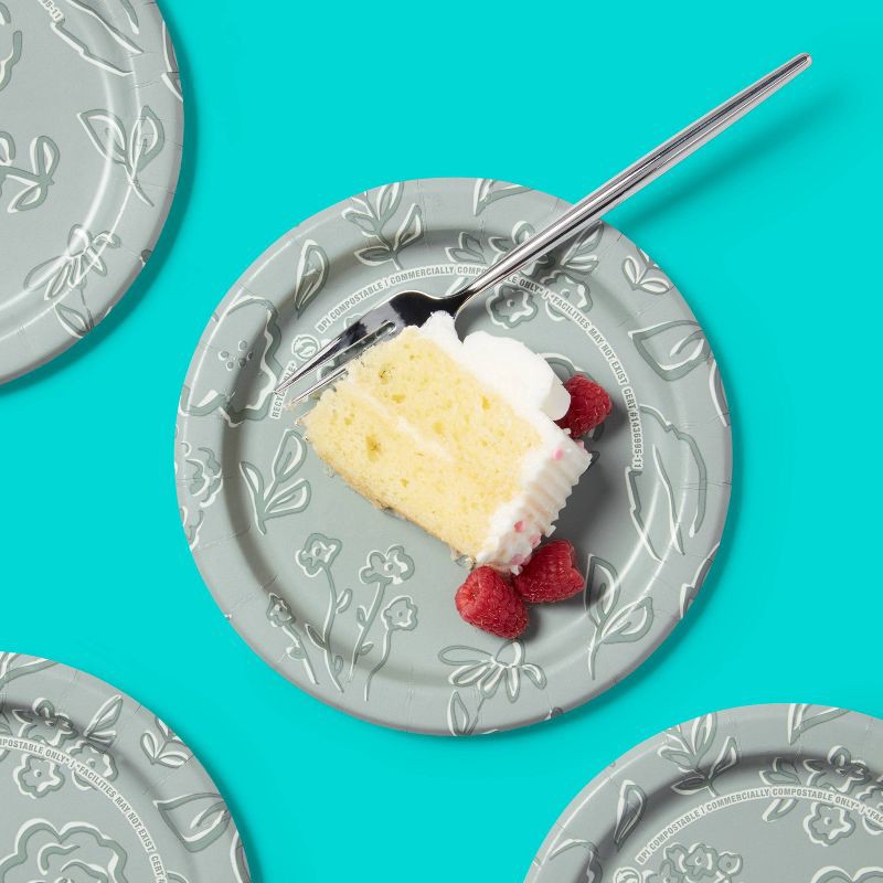 slide 2 of 3, Green Floral Paper Plate 6.8" - 58ct - up&up™, 58 ct