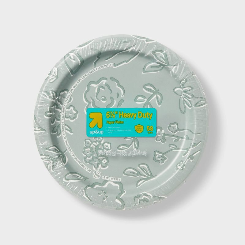 slide 1 of 3, Green Floral Paper Plate 6.8" - 58ct - up&up™, 58 ct