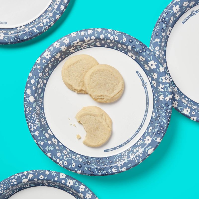 slide 2 of 3, Blue Floral Paper Plate 10" - 54ct - up&up™, 54 ct