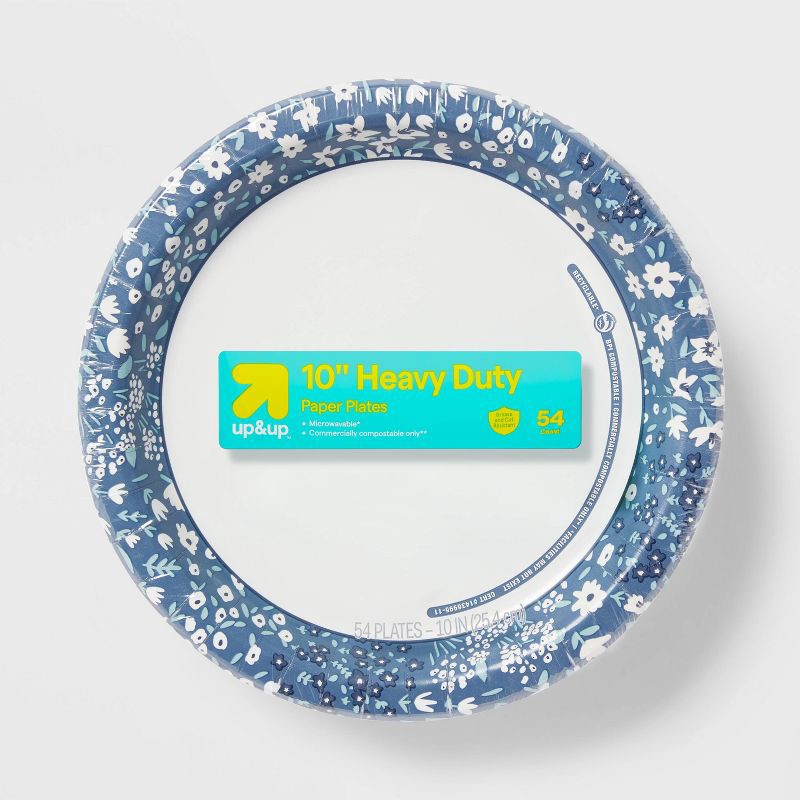 slide 1 of 3, Blue Floral Paper Plate 10" - 54ct - up&up™, 54 ct