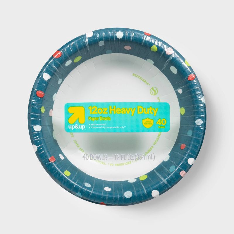 slide 1 of 3, Dots Paper Bowl - 12oz/40ct - up&up™: Round Disposable Dinnerware with Polka Dot and Sun Patterns, 6" Diameter, 12 oz, 40 ct
