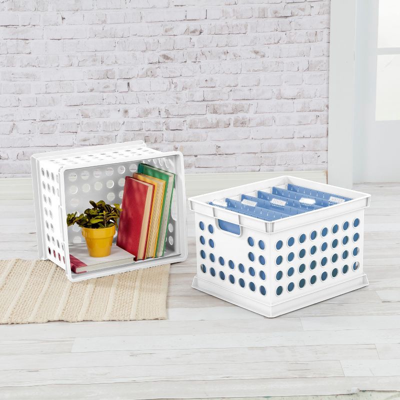 slide 3 of 4, Storage Crate White - Room Essentials™: Portable Stackable Plastic Milk Crate with Built-In Handles, 30.6L Capacity, 30.6 liter